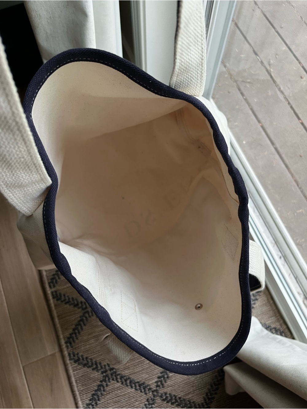 NEW Lands' End Cream Canvas Tote with Navy Trim and Handles - Picture 3 of 5
